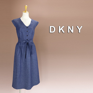 新品 DKNY 14/19号 ダナキャラン 紺 綿 ワンピース パーティドレス コットン 大きいサイズ 結婚式二次会 お呼ばれ 通勤 オフィス 凛59N2301