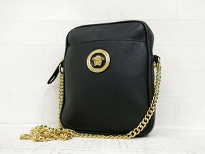 ◆超美品◆VERSACE ヴェルサーチ◆メデューサ金具◆カーフ レザー 本革◆チェーン ショルダー バッグ◆ブラック ゴールド金具◆A6110