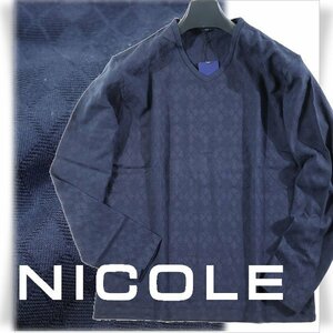 新品1円～★ニコル セレクション NICOLE selection メンズ ストレッチ 長袖 綿 Vネック アーガイルカットソー 50 LL ネイビー ◆5316◆