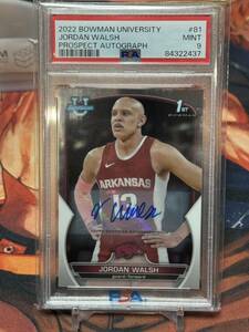 PSA9 2022 Bowman University JORDAN WALSH 直筆サイン カード 1st ルーキー RC 