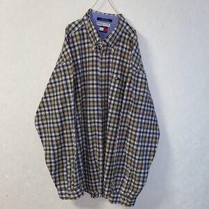 【一点物!】(No.1467)トミーフィルフィガー長袖シャツ(サイズ：3XL)美品紺、黄色、緑、赤、白チェック