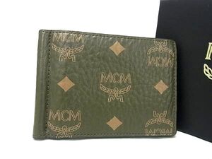 1円 ■極美品■ MCM エムシーエム モノグラム ヴィセトス柄 レザー マネークリップ カード入れ カーキ系×ピンクブラウン系 FJ4069