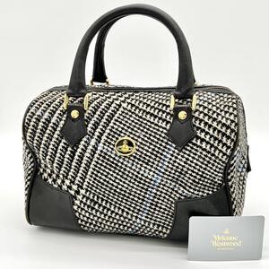 【良品】Vivienne Westwood ヴィヴィアンウエストウッド ミニボストンバッグ ハンドバッグ エナメルオーブ 千鳥格子 ブラック GE001110 