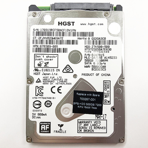 HGST Z7K500-500 500GB 7mm厚 7200rpm ハードディスク SATA 2.5インチ HDD 中古品 PCパーツ 修理 部品 パーツ YA2570