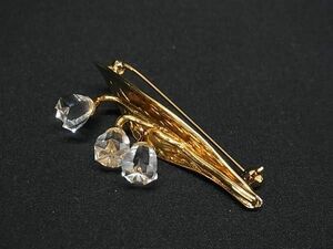 ■美品■ SWAROVSKI スワロフスキー クリスタルメモリーズ スズラン 花 フラワー ピンブローチ ピンバッジ ゴールド系×クリア DF2959