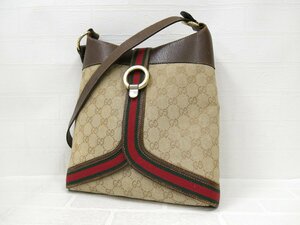 ◆GUCCI オールド グッチ◆シェリー◆GGキャンバス レザー 本革◆ショルダー バッグ◆ベージュ 茶 G金具◆イタリア製◆ヴィンテージ◆A7882