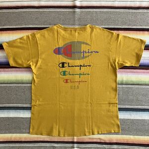 ◎送料無料◎OLD 90s ~ChampionチャンピオンTシャツ バックプリントMADE IN USA マスタード 肉厚