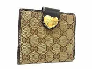 1円 GUCCI グッチ 203549 4276 GGキャンバス×レザー ハート 二つ折り 財布 ウォレット 小銭入れ 札入れ カード入れ ブラウン系 AX7750