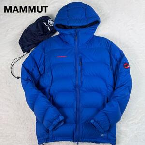 現行 MAMMUT マムート フーテッド ダウンジャケット 刺繍ロゴ 青 L