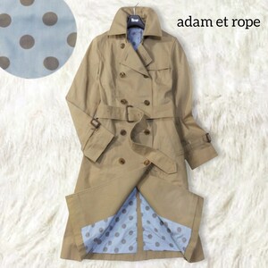 27 【adam et rope】 アダムエロペ トレンチコート アウター ジャケット 36 S ベージュ ベルト 裏地柄 ドット ロング ミドル 秋 コットン