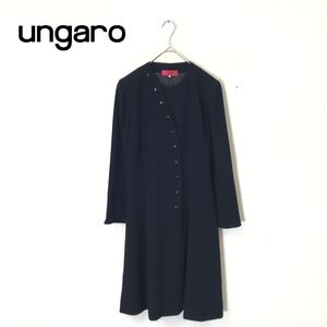 1D2598-T-N◆ungaro ウンガロ ワンピース ノーカラー タイトスカート フォーマル◆size7 ブラック レディース トップス ポリエステル100