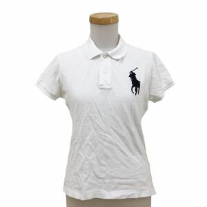 m538-37 POLO RALPH LAUREN ポロラルフローレン 半袖 ポロシャツ トップス カットソー ビッグポニー 刺繍 ホワイト 白 レディース M