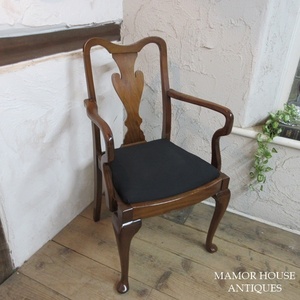 イギリス アンティーク 家具 アームチェア クイーンアンチェア 猫脚 椅子 イス 木製 マホガニー 英国 QUEENANNCHAIR 4451e