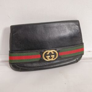 ◆GUCCI /グッチ オールドグッチ インターロッキング クラッチバッグ ブラック GG◆K1-K