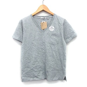 未使用品 ニコアンド Niko and.. ベーシック BASIC タグ付き Tシャツ カットソー シンプル リブ 半袖 Vネック 綿 L 灰 /HT16 レディース