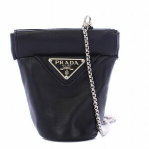 プラダ PRADA ナッパレザー ミニ ネックレスポーチ 三角プレート 黒 ブラック 1NR002 /KH ■OH レディース