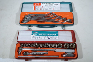 ▼未使用 KTC 45°ロングメガネレンチセット MB256 / 12.7sq.ソケットレンチ13コ組 BB3013 インチ 当時物 レア　[VK891]