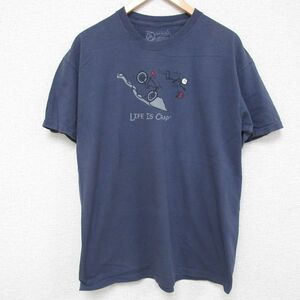 XL/古着 半袖 Tシャツ メンズ 自転車 コットン クルーネック 紺 ネイビー 24jun15 中古