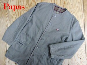 ★パパス Papas★メンズ コットンキャンバス ノーカラージャケット★R70119004A