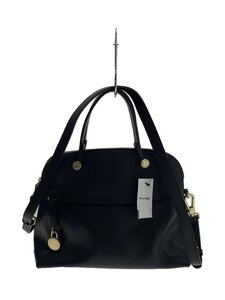 FURLA◆ショルダーバッグ/レザー/BLK/無地