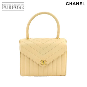 シャネル CHANEL Vステッチ マドモアゼル ハンド バッグ レザー ベージュ ヴィンテージ Hand Bag 90222231