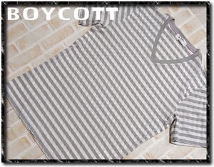 美品！！★BOYCOTT　ボイコット　Vネック半袖カットソー　グレー×白★