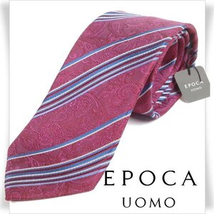 新品1円～★定価1.4万 エポカ ウォモ EPOCA UOMO 日本製 シルク絹100% ネクタイ 織柄 ボルドー ストライプ 正規店本物 ◆2160◆