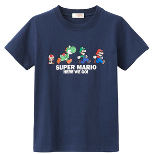 SUPER MARIO スーパーマリオ 半袖Tシャツ カットソー マリオ ルイージ ヨッシー キノピオ ネイビー 120cm 子供 キッズ ジュニア 男の子