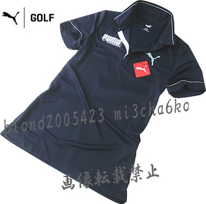 ■新品【PUMA GOLF】プーマゴルフ 吸汗速乾素材 刺繍BIGロゴ 半袖ポロシャツ■NV/L