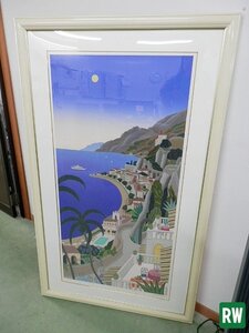 トーマス・マックナイト リビエラコースト サインあり 版画? インテリア W86×H142.5cm 海 絵画 風景 リヴィエラコースト [6-AB8]