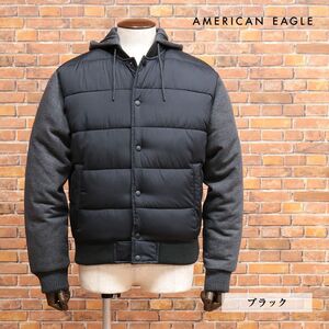 秋冬/AMERICAN EAGLE/XSサイズ/ハイブリッド中綿ブルゾン 0108-1560 撥水タフタ ニット切替 防寒 新品/黒/ブラック/jb164/