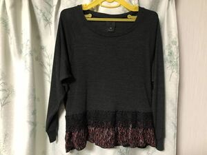 美品 ANNA SUI アナスイ ダークグレー レース ペプラムトップス カットソー Tシャツ レディース