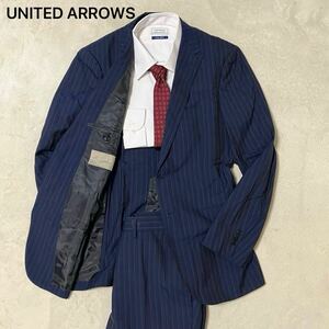 1円~ 【圧倒的高級感】 UNITED ARROWS ユナイテッドアローズ デイインザライフ スーツ セットアップ ネイビー ストライプ 未使用しつけ糸