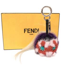 フェンディ キーチャーム バッグチャーム キーホルダー メタル ウール 紫 パープル purple Fendi