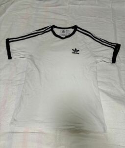 adidas アディダス　リンガーTシャツ Sサイズ　白×ネイビー