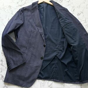 極美品/XL相当◎アルマーニ コレツィオーニ【圧巻の千鳥格子】ARMANI COLLEZIONI テーラードジャケット 総柄 凹凸生地 ネイビー メンズ 50