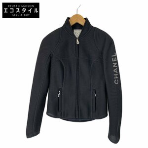 CHANEL シャネル 国内正規 03P P21093V12485 スポーツライン ririジップアップ ロゴ メッシュ ジャケット 36 ブラック レディース