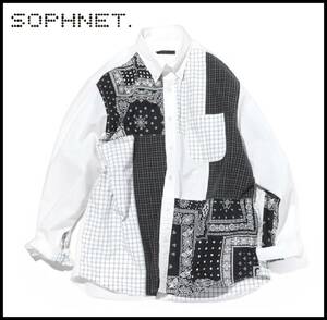 SOPHNETソフネット 22AW PATCH WORK BIG B.D SHIRT バンダナ チェック パッチワーク 切替 ビッグ ボタンダウン シャツ M uniformexperiment