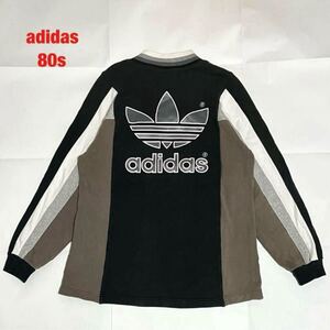 【希少】adidas 　アディダス　ハーフジップスウェット　デカロゴ　トレフォイルロゴ　ユニセックス　デサント社　銀タグ　80s　AA-6321