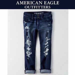 新品タグ付き☆American Eagle X4アーティストクロップジーンズ 00 XS スキニー アメリカンイーグル