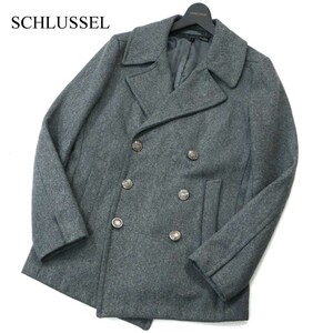 SCHLUSSEL シュリセル 秋冬 刻印ボタン★ メルトン ウール Pコート Sz.3　メンズ グレー　A2T14550_C#N