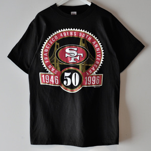 希少美品 90s 49ers 50周年記念 Tシャツ ブラック プリント Lサイズ LOGO7 USA製 / ヴィンテージ フォーティナイナーズ NFL アメフト