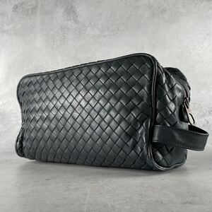 【美品/希少】ボッテガヴェネタ BOTTEGA VENETA イントレチャート セカンドバッグ クラッチバッグ レザー 本革 グレー 編み込み メンズ