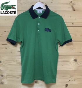 美中古・ LACOSTE（ラコステ）ポロシャツGREEN/NAVY ビックロゴ サイズ3　JPサイズM　USサイズS