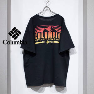 XL / Columbia コロンビア コットン 半袖 Tシャツ 背面 グラフィック プリント 黒 ブラック アウトドア 古着 フェス メンズ フェード