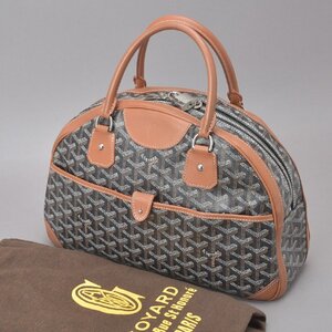 1円 外観美品 GOYARD ゴヤール サンジャンヌ MM ハンドバッグ ヘリンボーン柄 PVC レザー ブラック ブラウン ミニボストン 鞄 Mg.i