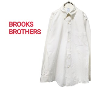 定価2万円 BROOKS BROTHERS ボタンダウンシャツホワイト長袖シャツ白BDシャツブルックスブラザーズクリーニング済15-2/3サイズLサイズ相当