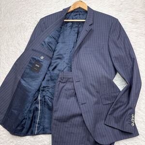 【美品XXXLサイズ!!!】現行 HUGO BOSS ヒューゴボス セットアップ スーツ TAILORED GUABELLO ネイビー ストライプ メンズ 2B サイズ54