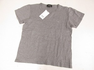 k6583：未使用！A.P.C.(アーペーセー) リブTシャツ M 半袖カットソー ロゴ刺繍 灰グレー/レディース：35