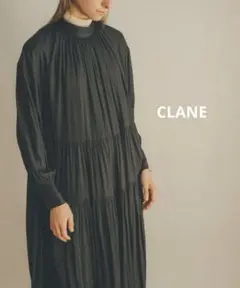 CLANE 2way バンドカラー ティアード ギャザー ロングワンピース